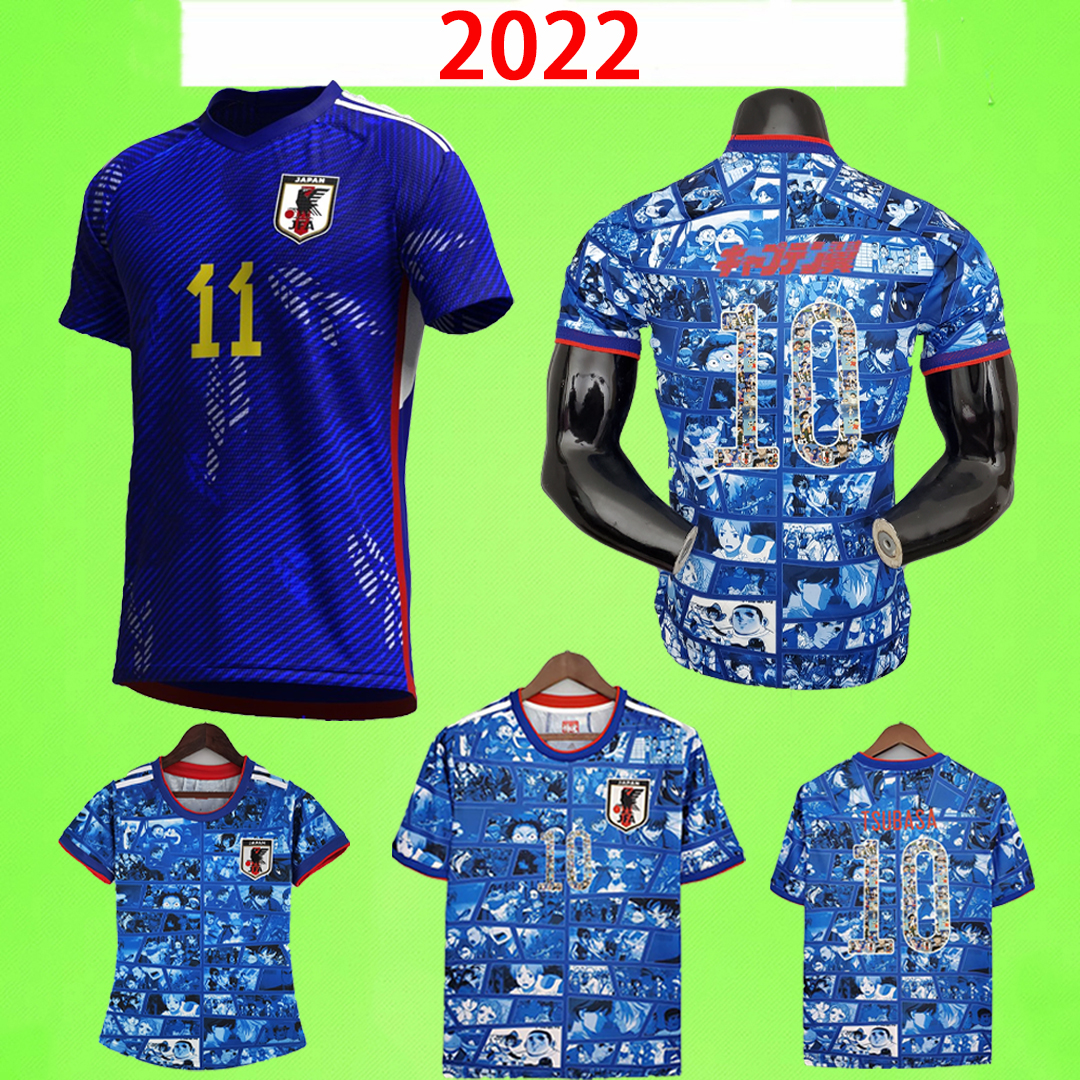 

Japan 2022 Soccer Jersey home away Cartoon Captain TSUBASA 2023 ATOM Japanese 22 23 Football Shirt blue white HONDA KAGAWA OKAZAKI men set kids kit Player Fans woman, Player version size s-2xl