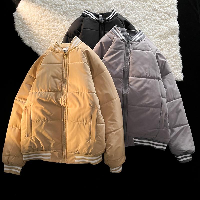 

Men's Jackets Japanese Retro Cotton Padded Parkas Men Winter Thicken Varsity Jacket Loose Streetwear Baseball Collar Bomber Couple CoatMen's, Khaki
