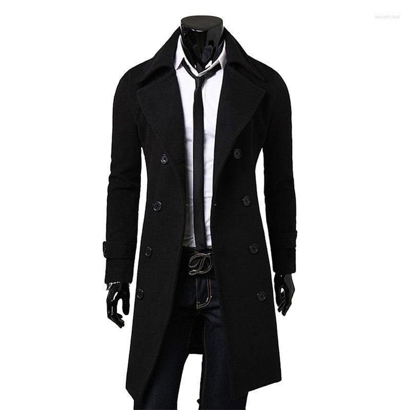 

Men's Trench Coats Men Black Long Jackets Double Breasted Overcoats Male Business Casual Wool Blends Leisure Fit BlendsMen's Kend22