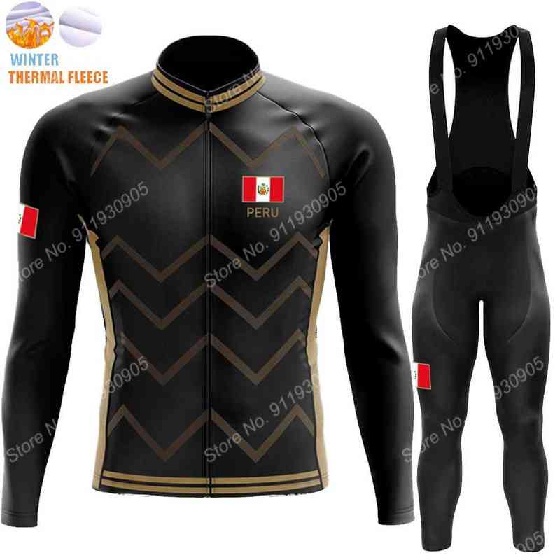 

2022 Peru National Team Winter Cycling Jersey Set Men Clothing Suit Long Sleeve MTB Bike Road Pants Bib Ropa Ciclismo, Winter 8