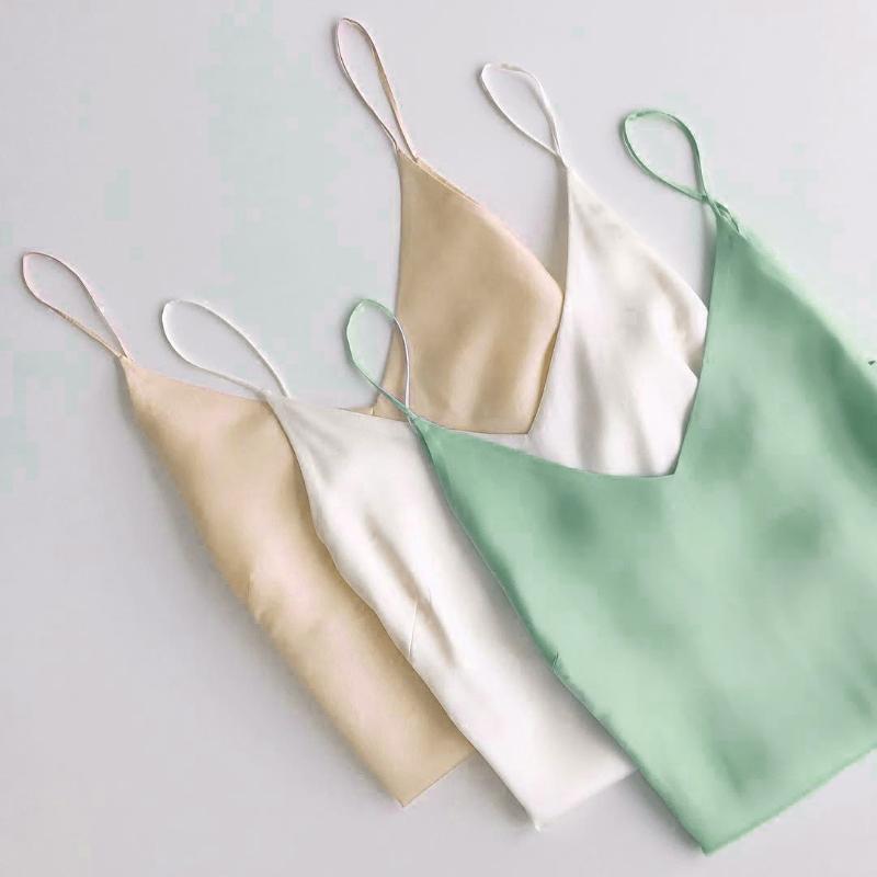 

Women' Tanks & Camis Silk Women Solid Top Spaghetti Strap Summer Shirts Backless Sexy Casual Basic TopsWomen, Black