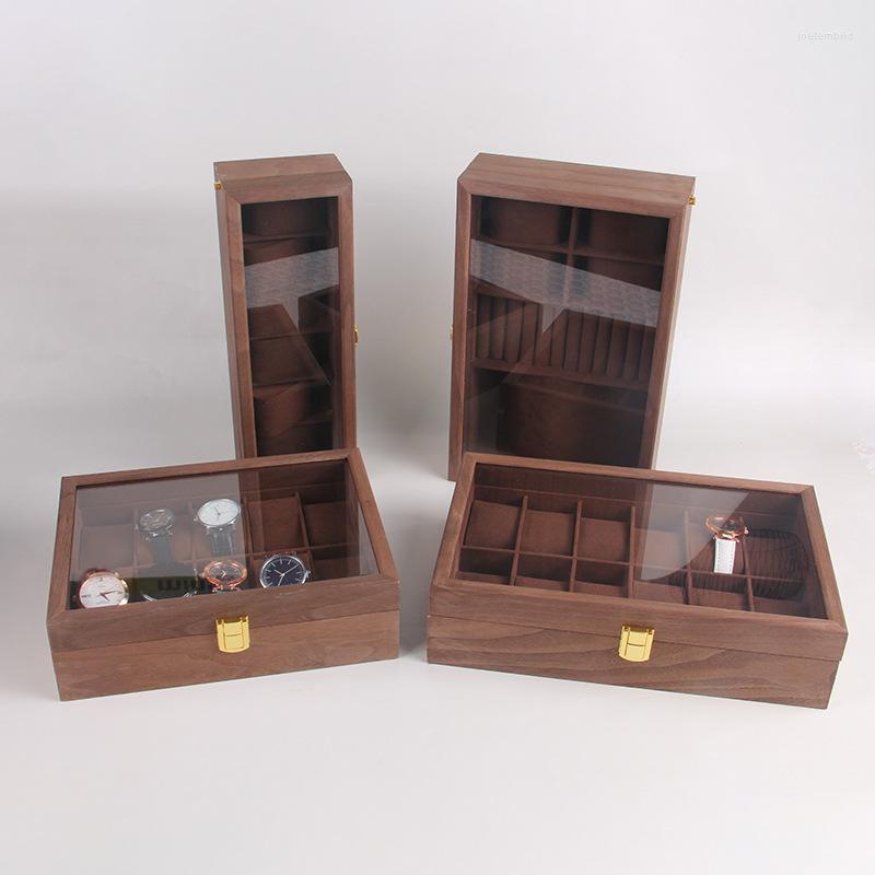 

Watch Boxes & Cases Box Organizer For Men Wood 12 Slots Wholesale Walnut Jewelry Earrings Ring Pendant Storage Retro FashionWatch