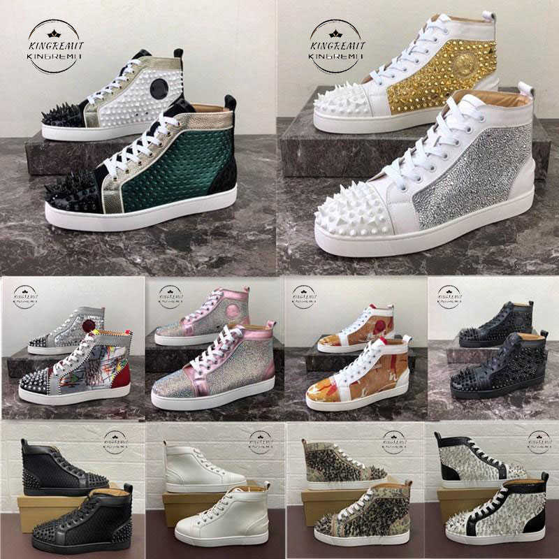 

2022 Men Women Casual Shoes Sneakers Studded Spikes Shoes Fashion Platform Insider Sneaker Black White Silver Leather High Boots Size 34-48, 31