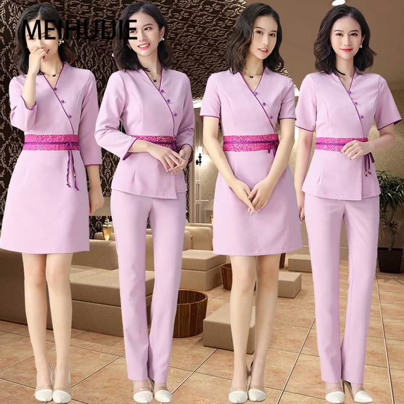 

T038 Women's Two Piece Pants Massage uniforms beauty salon workWEAR cosme tologist clothing spa women beautician costume massage clothes GIRLS, 04