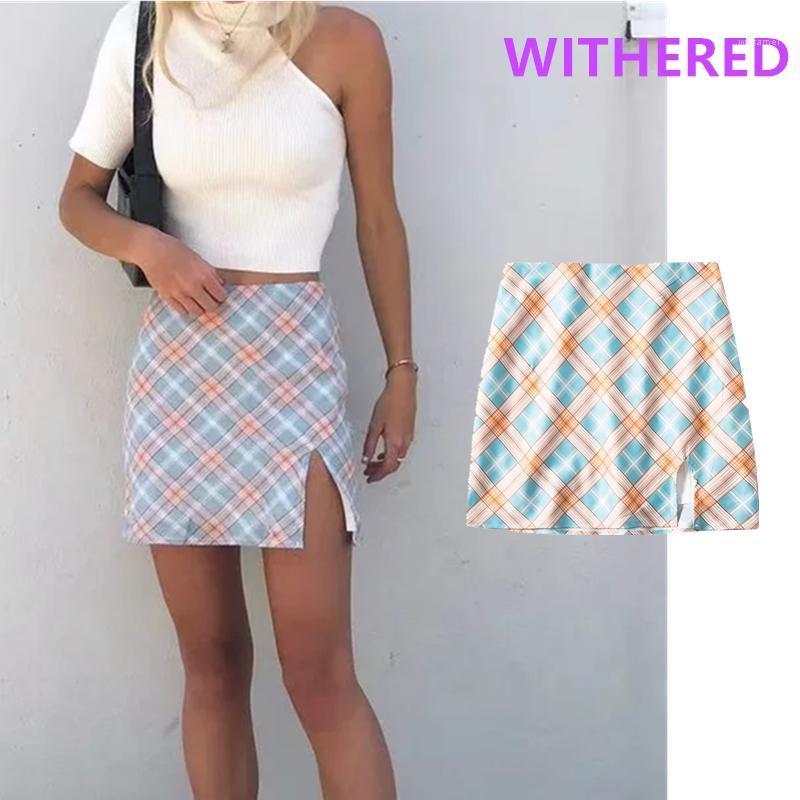 

Skirts Dave&Di Ins Fashion Blogger Vintage High Waist Forking Package Hips Sexy Mini Skirt Women Faldas Mujer Moda 2022 Womens, Plaid