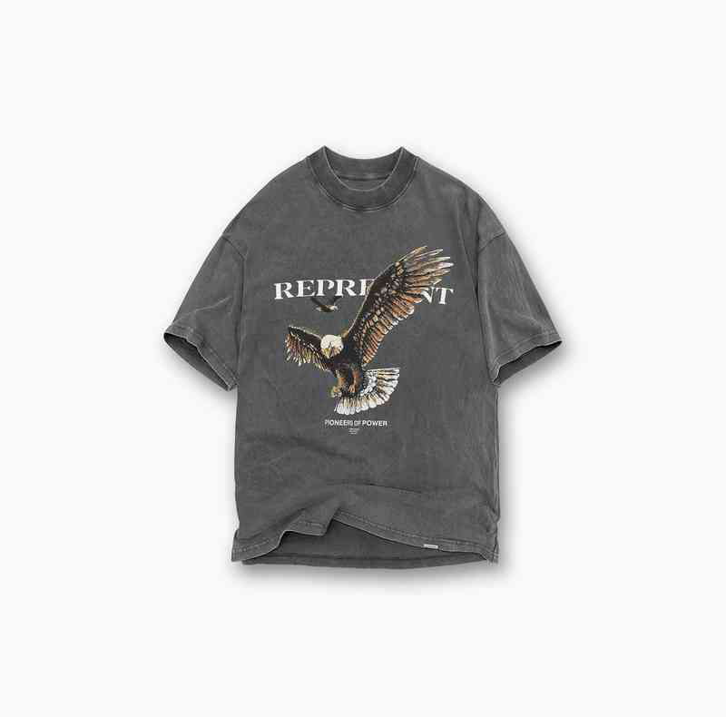 T-shirt de qualité haute qualité 2022 Spring and Summer Fog High Street Eagle Print Used Wash Water Water Shirt à manches pour hommes et femmes