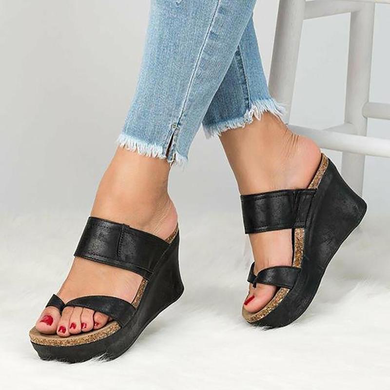 

Sandals Wedge Slippers For Women Peep Toe Shoes Fashion Platform Slip On Flip Flops Causal Beach Sandalias De Mujer #40, Bk