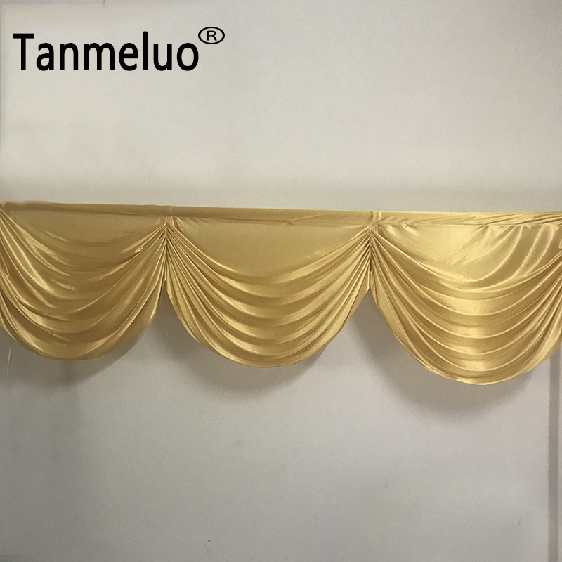 

Tanmeluo 2M 3 Swags Gold Wedding Backdop Drapery Swags Small Valance Table Skirt Swag for Event Party Stairsway Decoration, As described