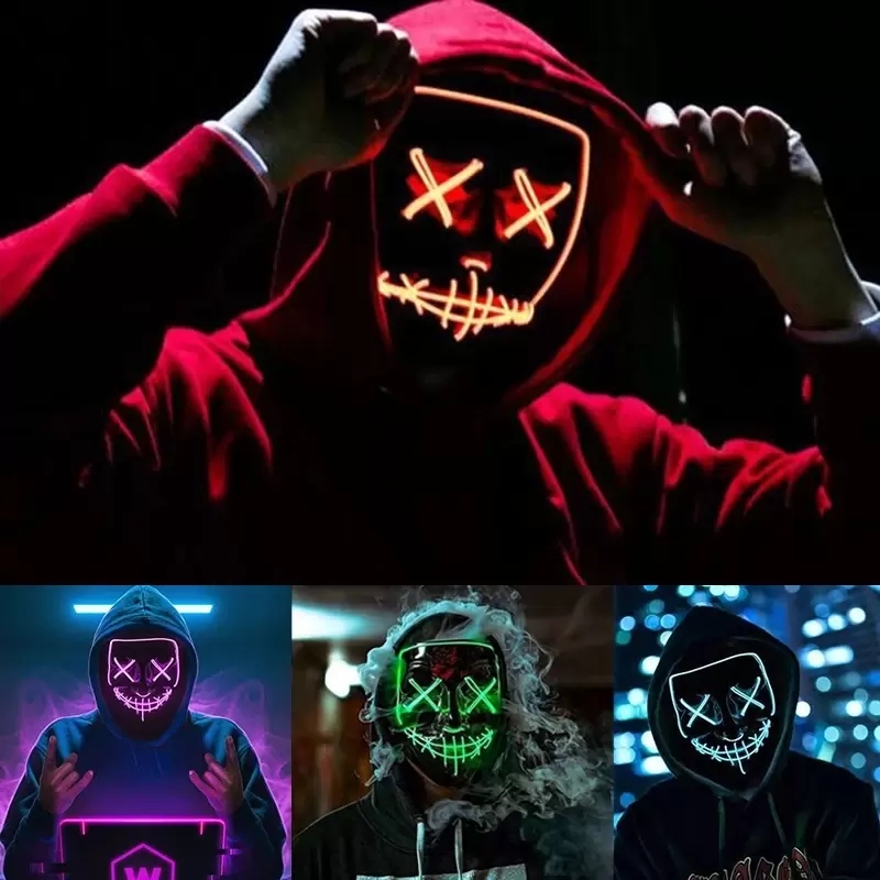 

Halloween Horror Masks LED Glowing Cosplay Mascara Costume DJ Party Light Up Masks Glow In Dark 10 Colors