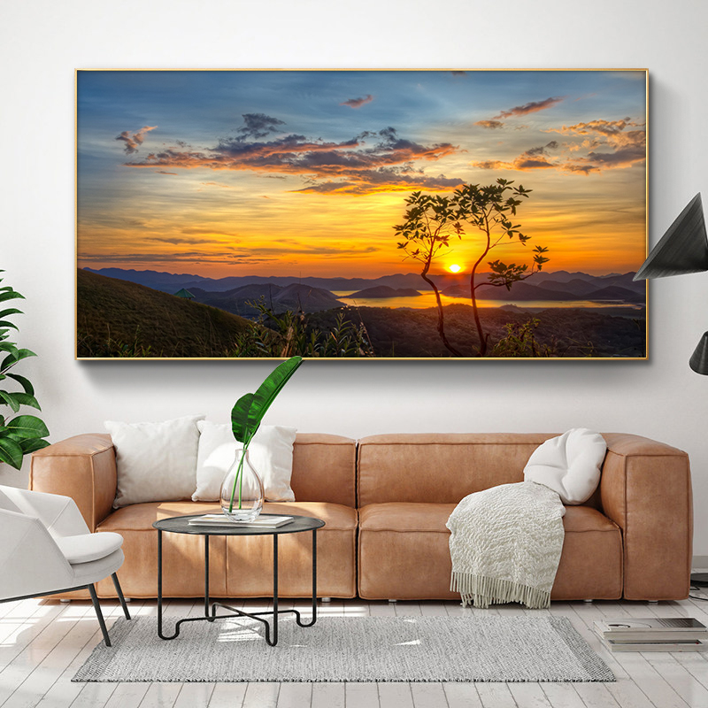 

Nature Sunset Lake Tree Landscape Wall Art Mountain Canvas Painting Posters and Prints Cuadros Wall Picture for Living Room