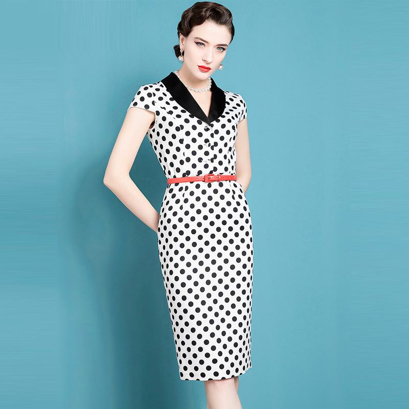

Casual Dresses High End Retro Dress Women'S 2022 Summer Celebrity Temperament Wave Point Slim French DressCasual, Short sleeve