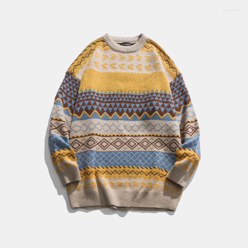 

Men's Sweaters Vintage Striped Sweater Men Clothes Pullover Jumper Knit Printing Dyeing -2XL 2022 Spring Arrival, Khaki