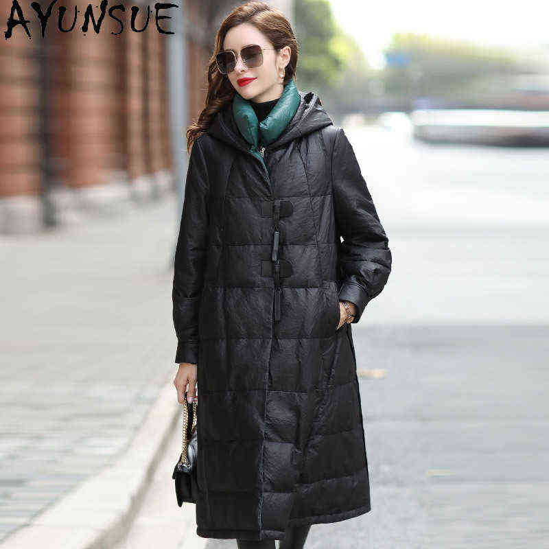

Ayunsue 100 Genuine Leather Coat Women Sheepskin Coat Female White Duck Down Jackets Hooded Clothing 2020 Chaqueta Mujer Hiver J220727, Black