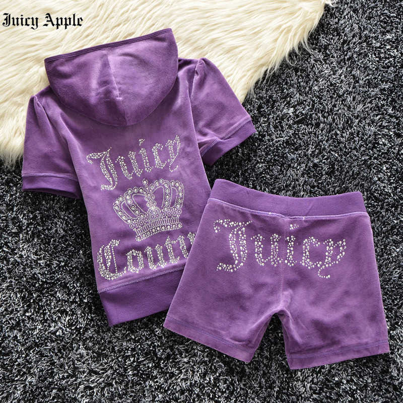 Juicy Sportsuit Femmes survasse en velours de survêtement en velours 2022 Marque d'été Velour à manches courtes et shorts Tiège en deux pièces