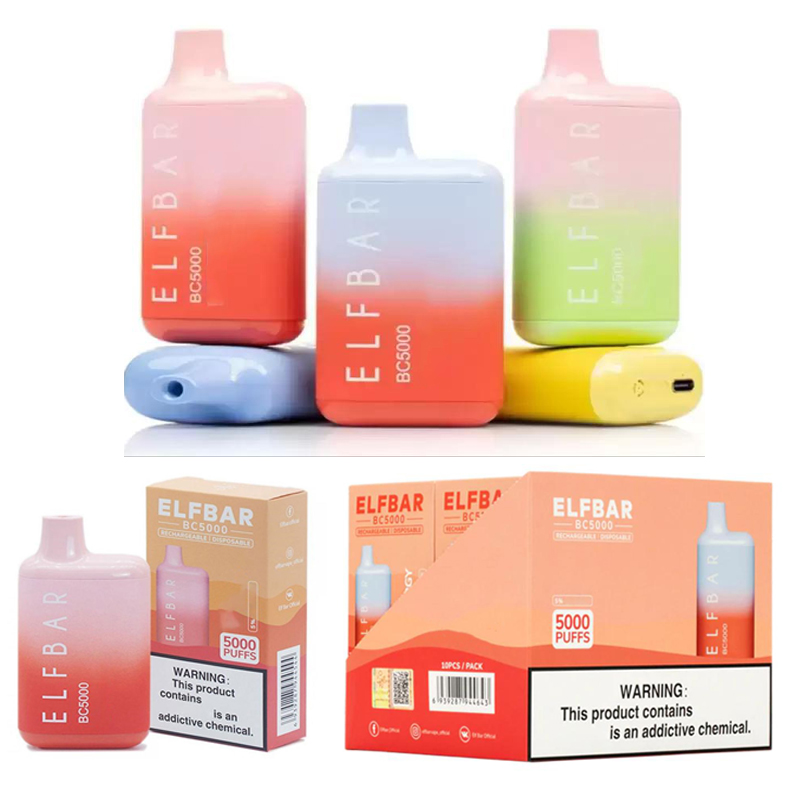 

Elf Bar BC5000 disposable vape E Cigarette 13ml Prefilled 650mAh Rechargeable Wholesale Starter kit VS puff flex 800 iget bang xxl