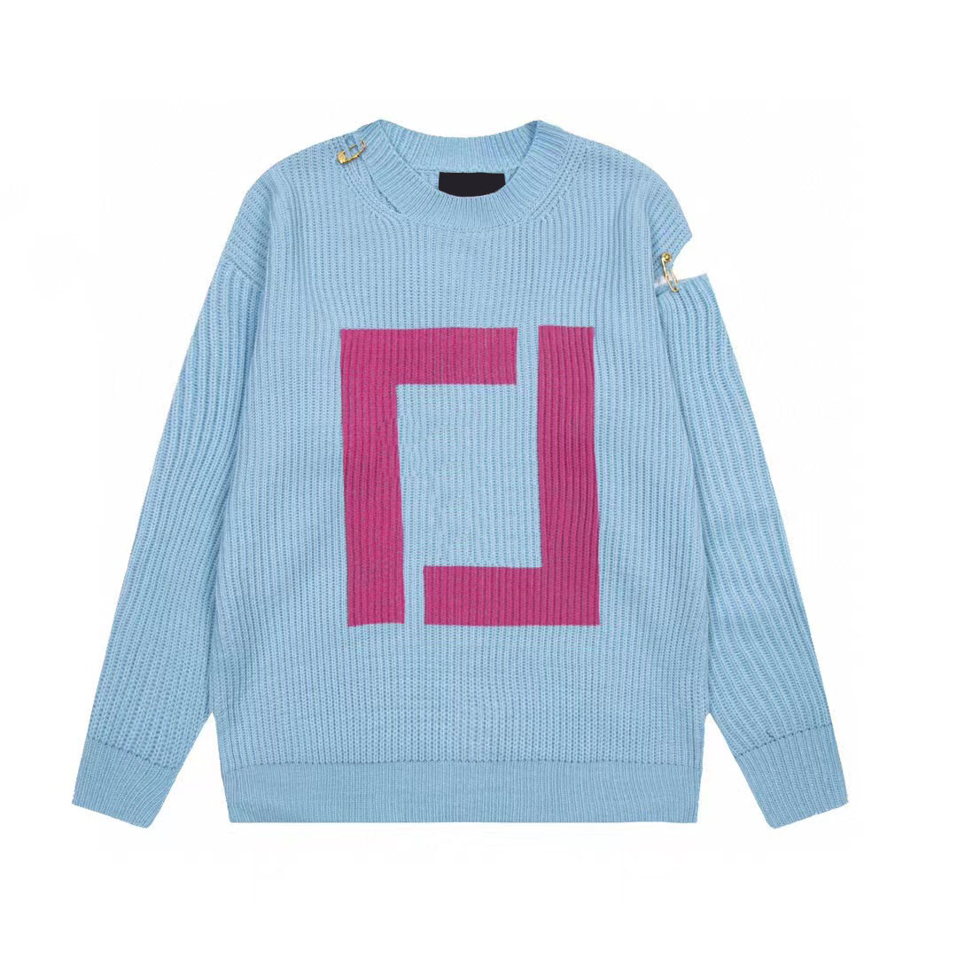 

New AOP jacquard letter knitted sweater in autumn / winter 2022acquard knitting machine e Custom jnlarged detail crew neck cotton r4w843e, Blue