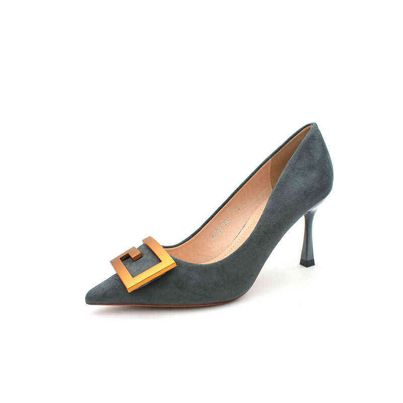 

Sandals women designer versatile pointed high heels French metal buckle shallow mouth thin heeled sandals single shoes 220323, Blue 8cm