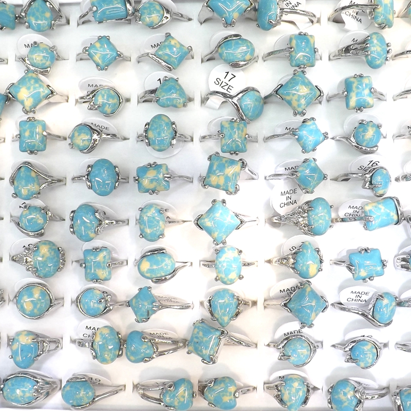 

Mixed Lot Natural Turquoises Rings With Yellow Decorative Pattern 50pcs/lot Size 6-10