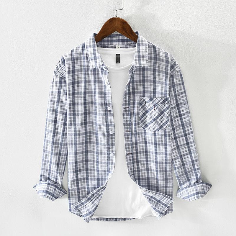 

Men's Casual Shirts Cs2129 Spring Cotton Plaid Long Sleeve Shirt Coat, Black