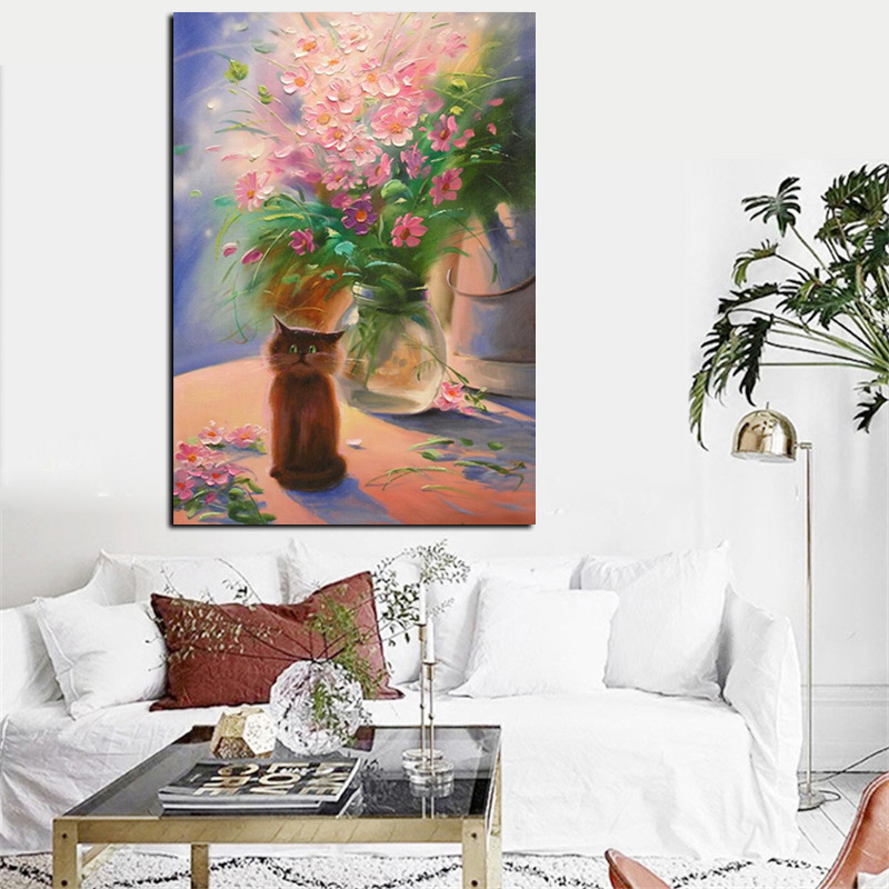 

Big Size Print Modern Floral Flower Vase Abstract Oil Painting on Canvas Art Wall Picture Modern for Living Room Cuadros Decor
