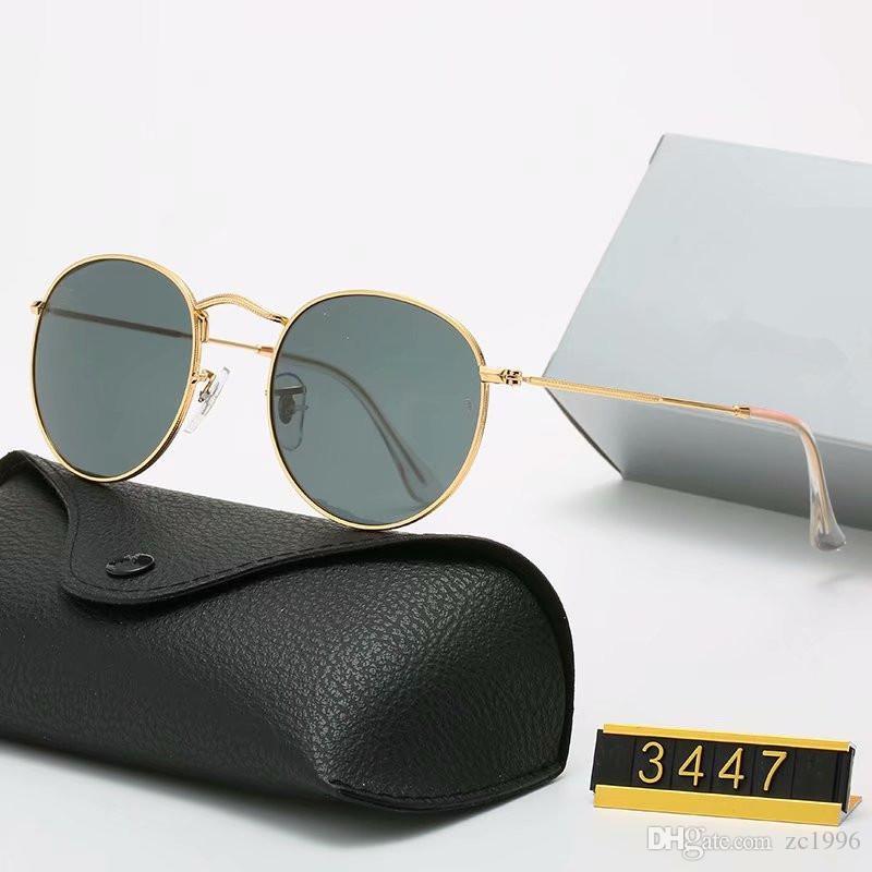 New Vintage Sunglasses Men Women eyeglasses Brand Metal Gold Round Sun Glasses Bands BAIN Mirror Gafas de sol Lenses 3447 eyewear with cases spectac