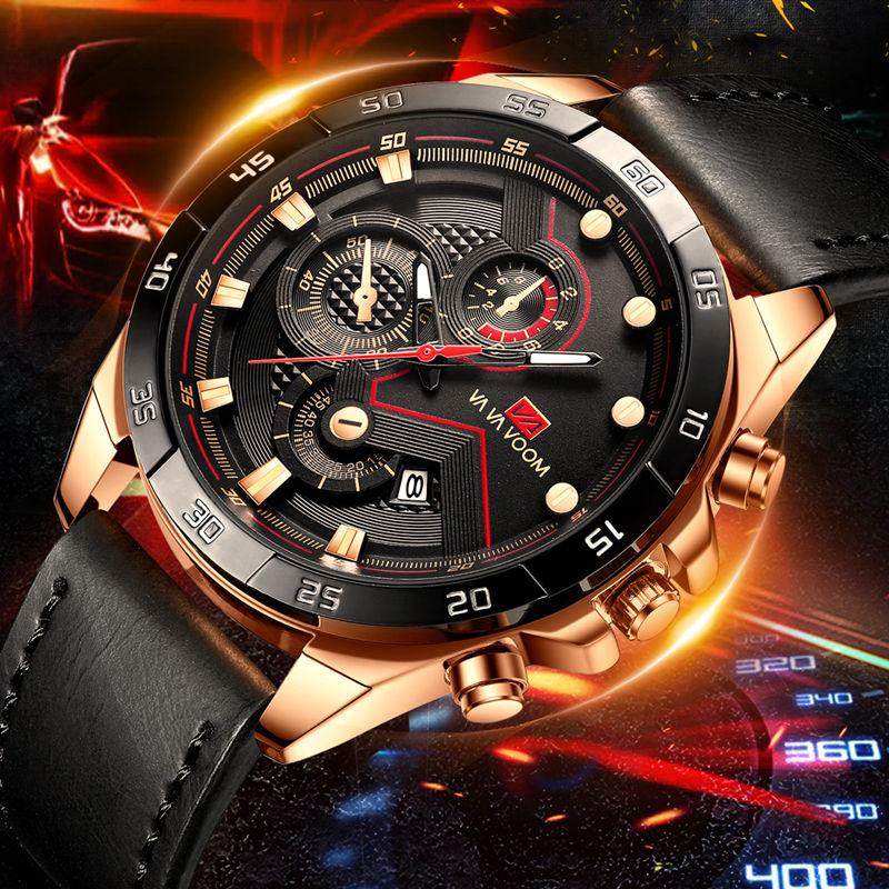 

Wristwatches Fashion Sports Men's Watch Luxury Waterproof Leather Strap Wristwatch For Men Brand Stainless Steel Watches Man Calendar Cl, As picture