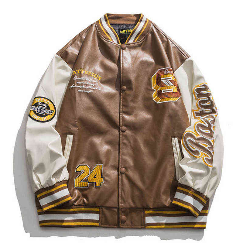 

Motocycle PU Leather Jacket Men Letter Patchwork Baseball Bomber Jacket Unisex Women Varsity Coat Streetwear Spring Couple T220728, Black