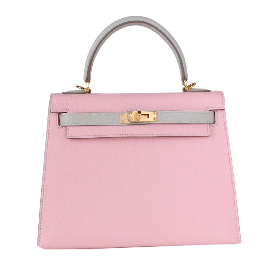 

tote bag designer bag 25kellybag goatskin bags Shoulder messenger bag of bill of lading Original leather Rose Sakura/Pearl Gray