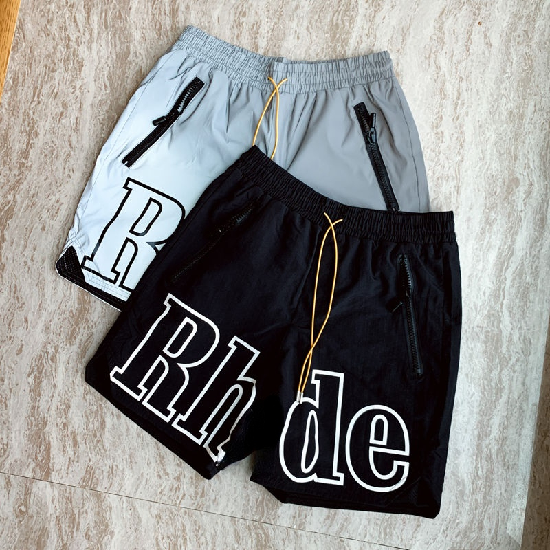 

Hot selling tide brand high version RHDE men' shorts Europe and the United States reflective color mesh cropped pants casual sports pants loose beach hot pants, Silver