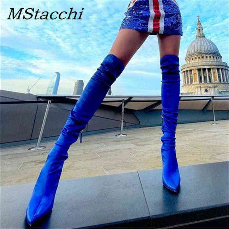 

Elastic Fabric Women's Over-the-knee Boots Sexy Stiletto Party Demonia Shoes Ladies Pointed Toe Long Women Socks New 220729, Black