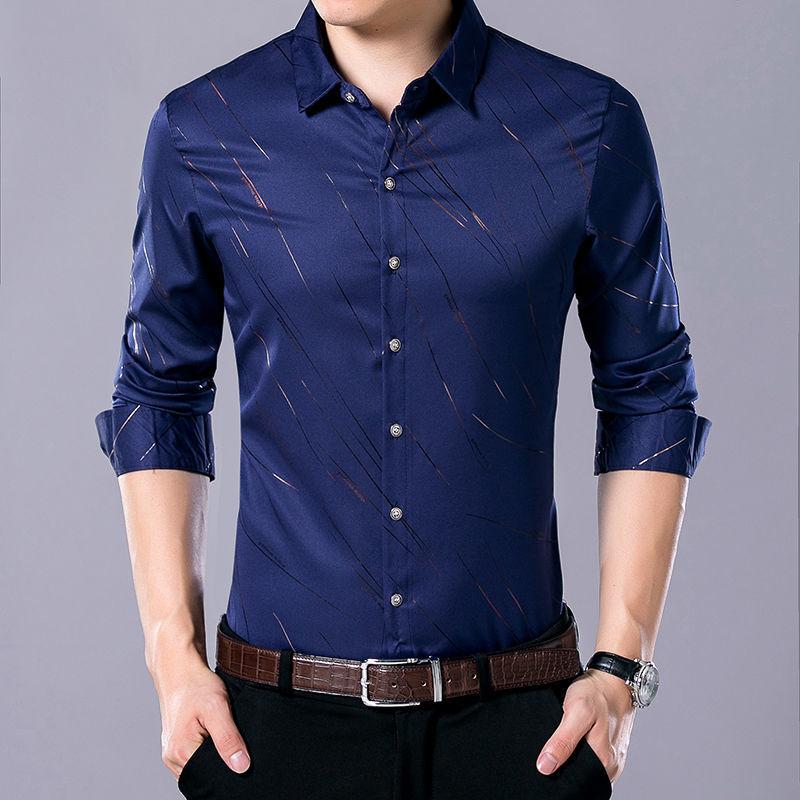 

Men's Hoodies & Sweatshirts Spring Autumn 2022 Men Tops Business Casual Long Sleeve Streetwear Clothes Printed Shirts With Button High Quali, Navy blue