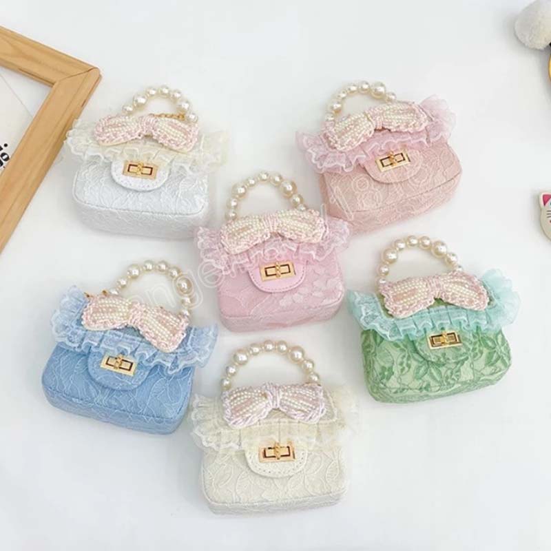 Mini sac à main en dentelle pour enfants, joli sac à bandoulière avec nœud de princesse pour filles, pochette pour pièces de monnaie, sac à main