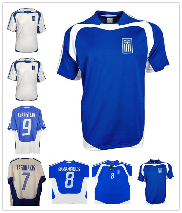 

2004 Retro Soccer Jerseys GREECE Charisteas Tsiartas Nikolaidis Zagorakis Karagounis Home Blue White Away Vintage Jersey For Men Classic Football Shirt