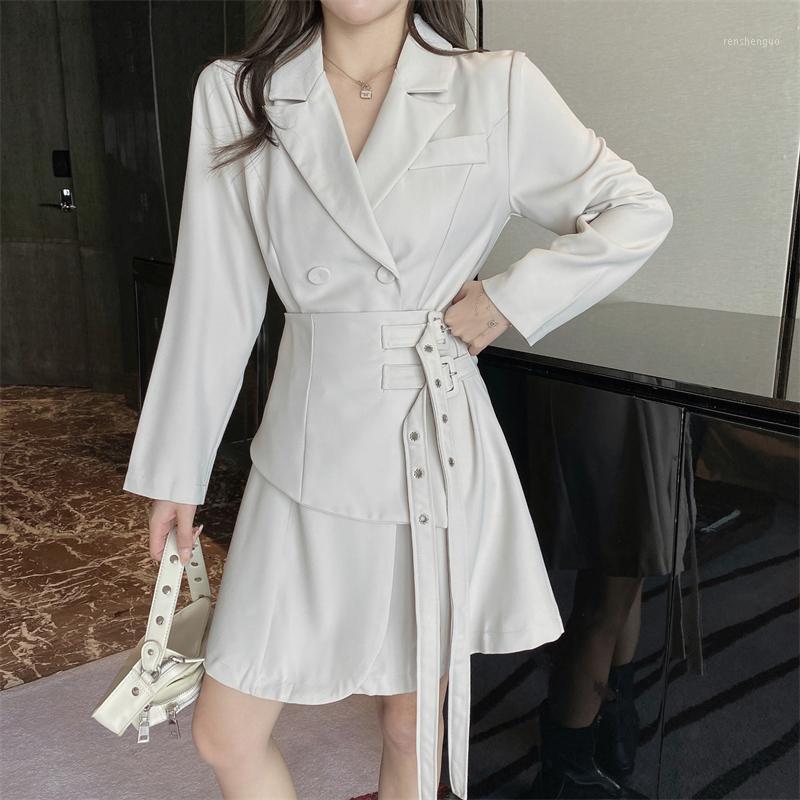 

Casual Dresses Est Fashion 2022 Designer Korea Women' Autumn Double Breasted Long Sleeve Notched Lace Up Slim Mini Vestidos, Black