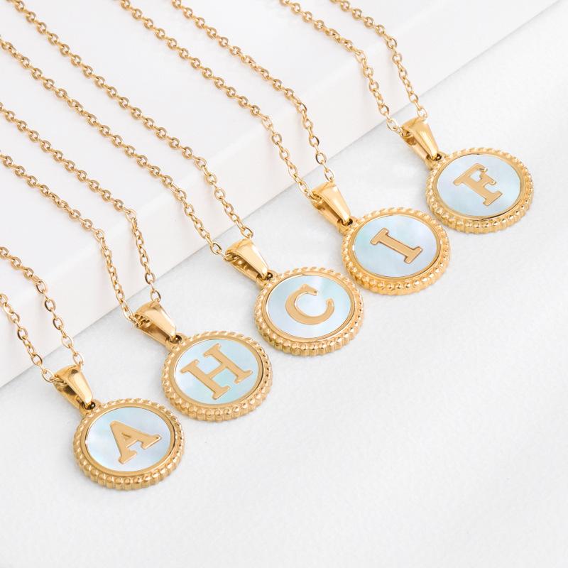 

Pendant Necklaces 30pcs/lot Titanium Stainless Steel Gold Color Round Shell Initial Letter Chain Necklace For Women Jewelry WholesalePendant