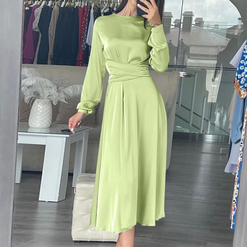 Casual Dresses Autumn Dress With Belted VONDA Women O Neck Solid Long Sleeve Maxi Oversize Bohemian Vestidos Baggy Robes-image-765449664