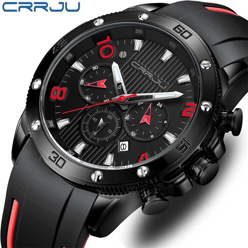 

CRRJU Mens Watch Chronograph Outdoor Sports Waterproof Watches Luminous Display Quartz Rubber Clock Masculino 220526, Black yellow