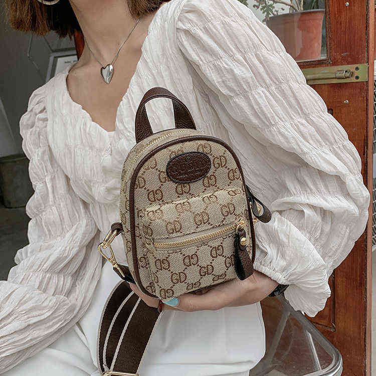 

style printed mobile phone bag women's 2022 summer new versatile portable messenger letter canvas Purses, Beige