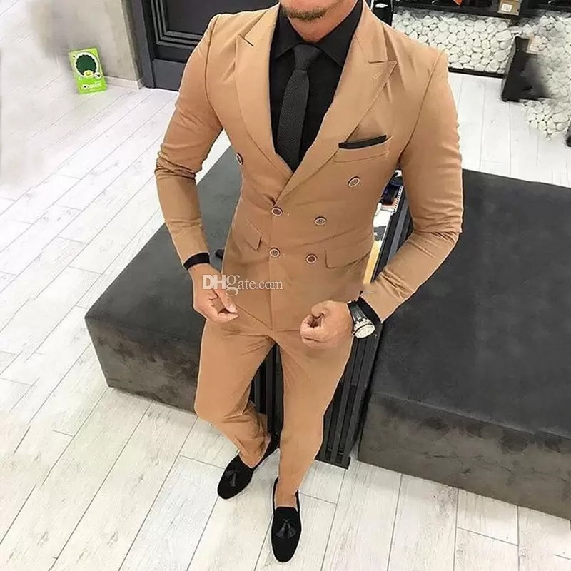 

Custom Made Slim Fit Men Suits Groomsmen Double-Breasted Groom Tuxedos Mens Wedding Dress Man Jacket Blazer Prom Dinner 2 Piece Suit