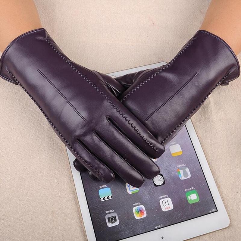 

Five Fingers Gloves 2022 High Quality Leather Female Fashion Winter Warm Black Bow Cycling Women Driving Touch Phone Screen Glove Mittens