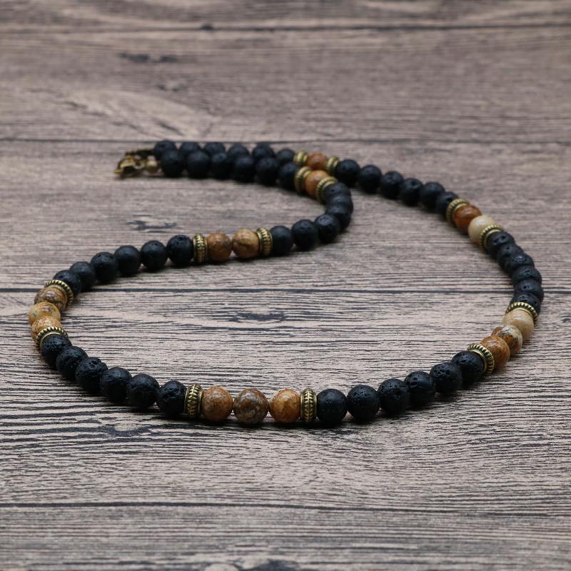 

Chokers 2022 Vintage Rustic Men Beaded Necklace Natural Lava Stone Chocker For Men/Women Tribal Jewelry Gift Him SU-11