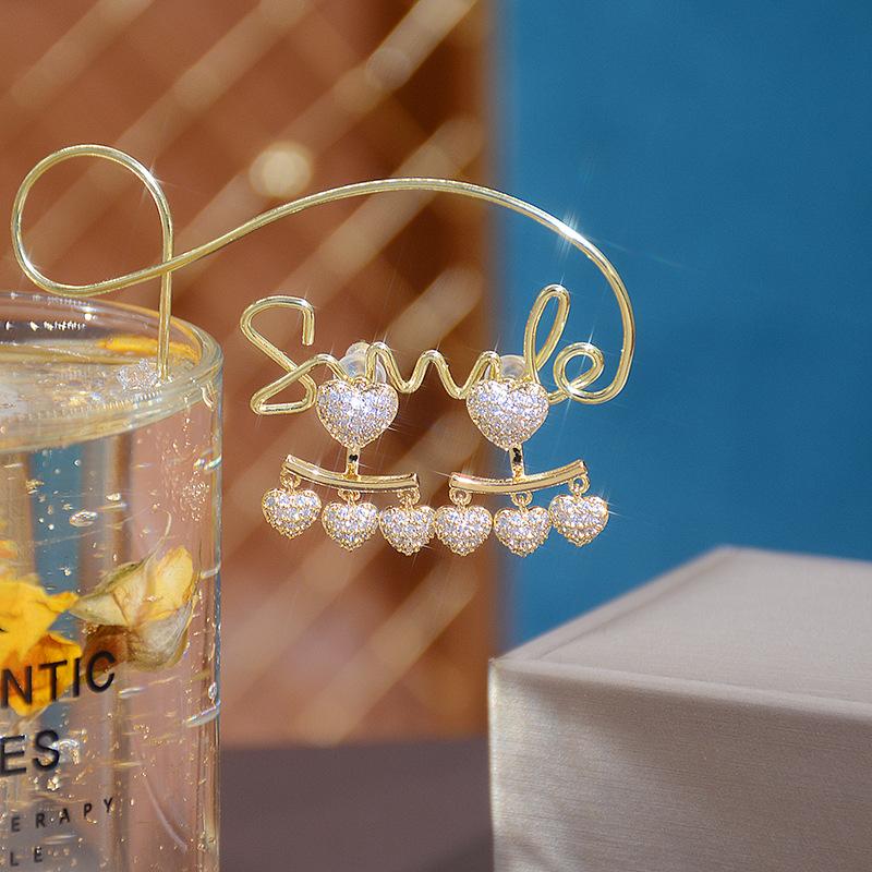 

Dangle & Chandelier Full Inlaid Zircon Gold Heart Earrings Female Personality Fashion Unique Design Wedding Jewelry Birthday GiftDangle