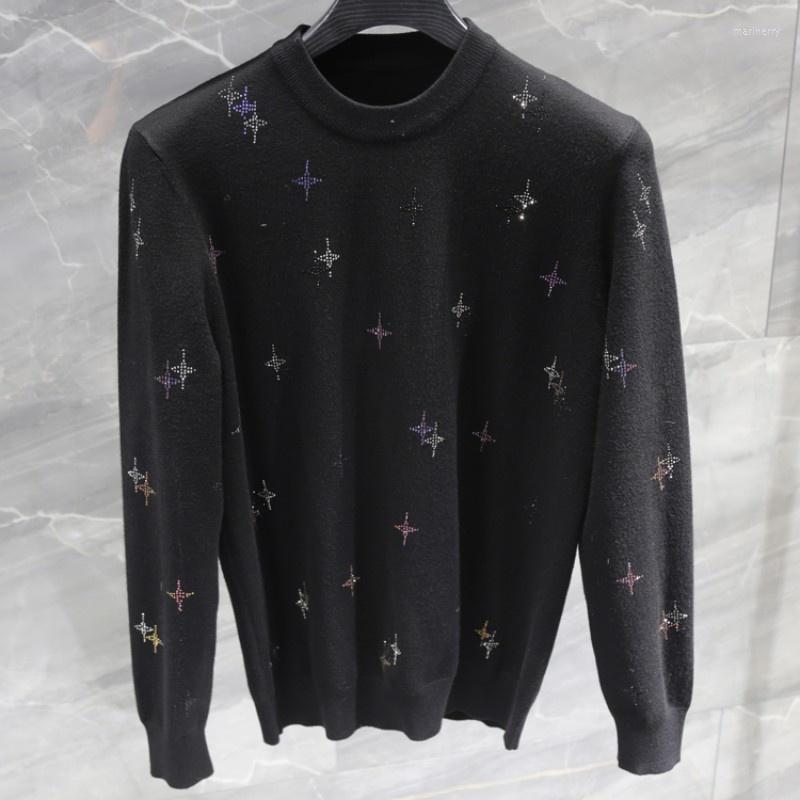 

Men's Sweaters Colored Gypsophila Diamond Sweater Men Round Neck Long-Sleeve Slim Fit Elastic Pullover Black Fashion Tops Autumn WinterMen's