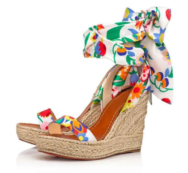 

Top Luxury Summer Sandals Monica Du Desert Shoes Women Red Bottom Wedges Lady Gladiator Stain Strap Party Wedding EU35-42.Box