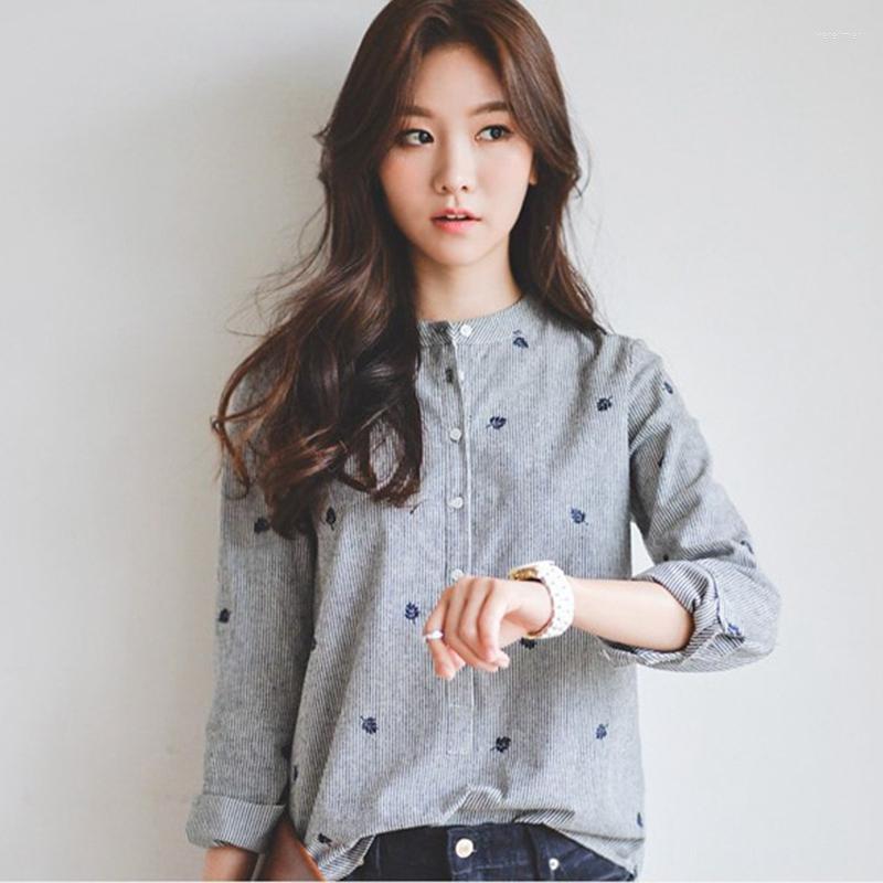 

Women' Blouses & Shirts Manubeau Autumn Leaves Embroidery Women Long Sleeve And Female Ladies Casual Shirt Tops Striped BlusasWomen' Vere2, As picture shown