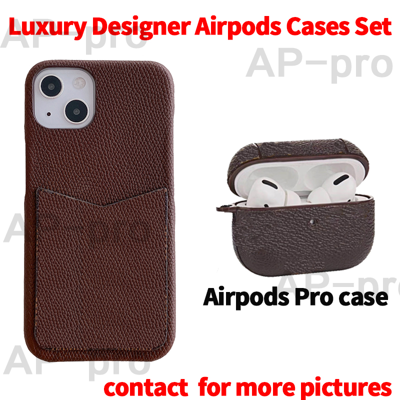 

UPS Designer Airpods Case and Phone Cases For iPhone 13 12 Pro Max Fashion Print Back Cover Mobile Shell Card Holder Pocket Case With Box, Champagne gold + airpods pro
