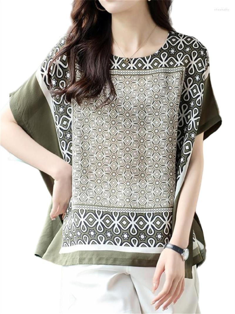 

Women' Blouses & Shirts Loose Women Spring Summer Lady Fashion Casual Short Bat Sleeve O-Neck Collar Printing Blusas Tops WY0621Women' Che, Green