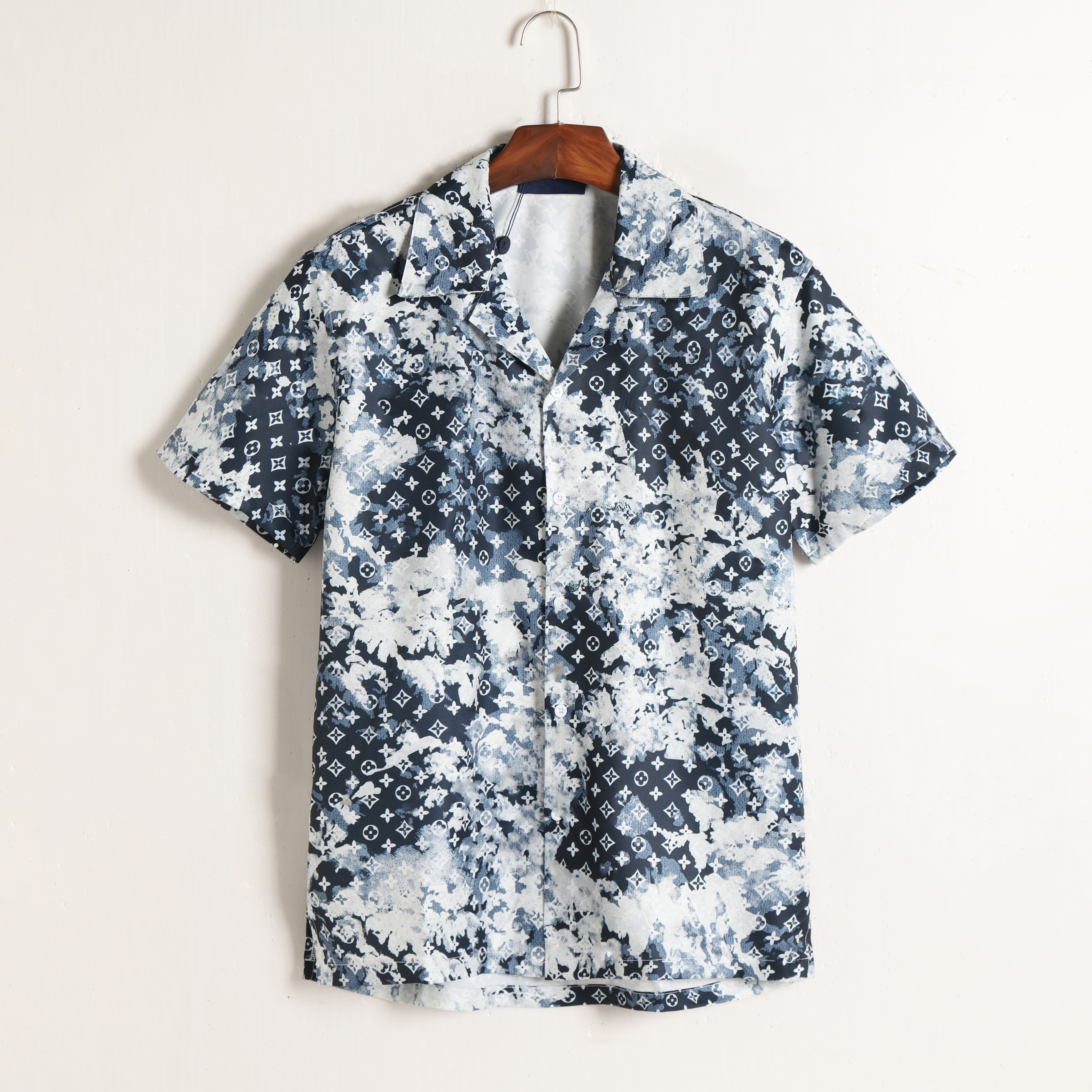 France men printed shirts designer White jacquard letters blue camouflage paris clothes Short sleeve mens shirt Vacation casual shirt#M-3XL15-image-760420331