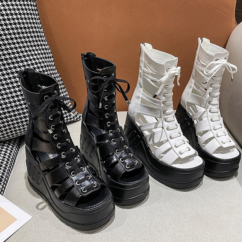 

Leather Zipper Sandal Boots: Comfortable, Non-Slip, Star Style - Size 36-41, Black