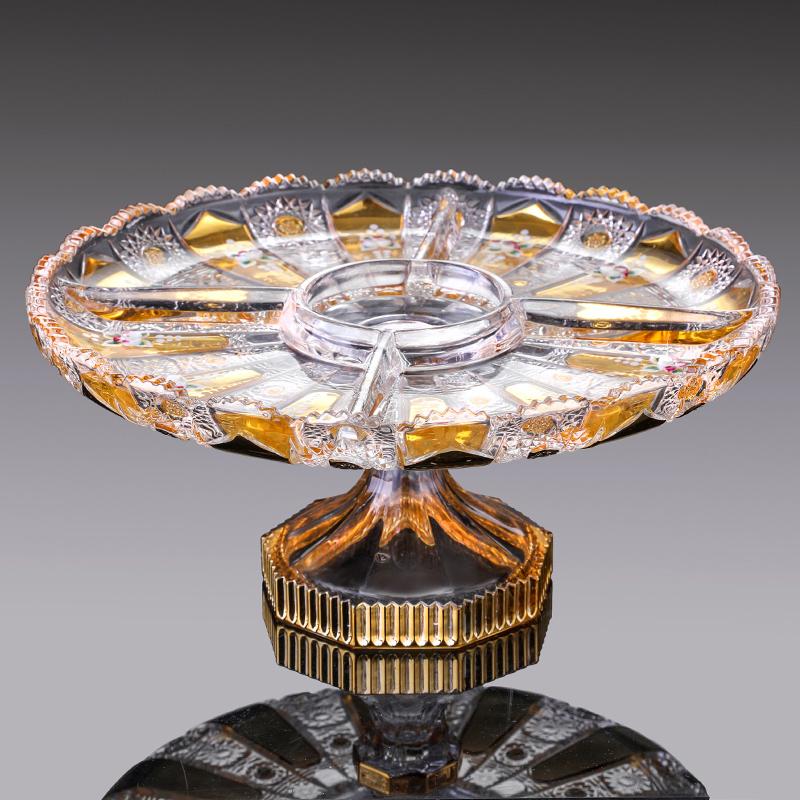

Dishes & Plates European Luxury Crystal Glass Tall Fruit Plate Creative Enamel Gold-Plated Craft Large Dessert Home Decoration